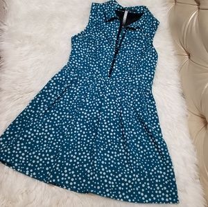 Kensie Blue Turquoise White Spotted Button Down Dress L
